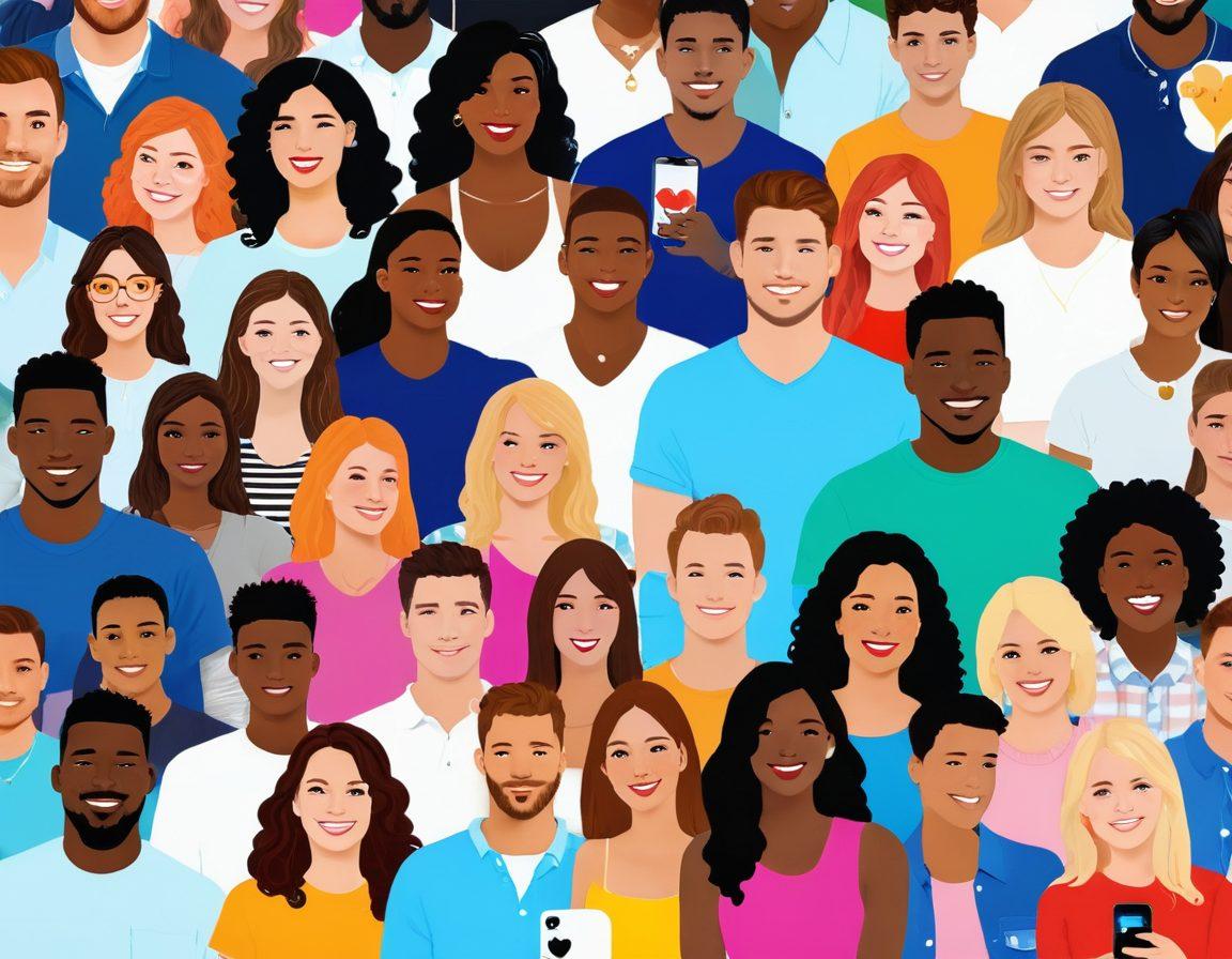 A vibrant collage of diverse people engaging in casual socializing, surrounded by digital icons representing popular dating apps and hookup services. Include elements like heart emojis, chat bubbles, and smartphone screens displaying profiles. The background should be lively with attractive colors depicting a fun and modern dating scene. super-realistic. vibrant colors. white background.